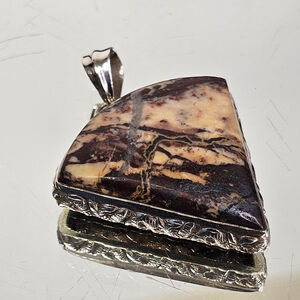 Large Sterling Silver 925 And Jasper Southwestern Pendant Vintage Heavy 23.6g